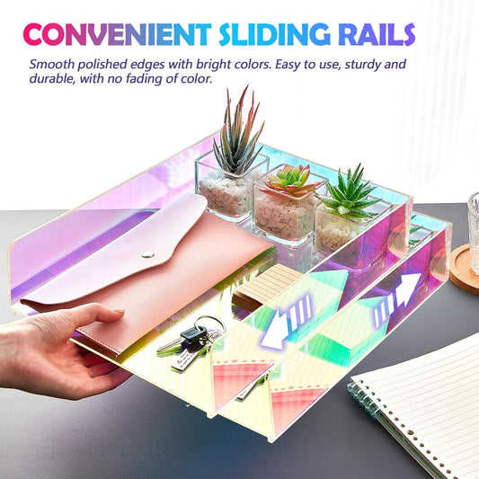 Suzile 3 Pcs Iridescent Acrylic Letter Organizer 12.6 x 9.5 x 2.8 Inches Stackable Iridescent Acrylic Letter Tray Paper Tray for Desk File Document Folder Notebooks Stationery Office Accessories