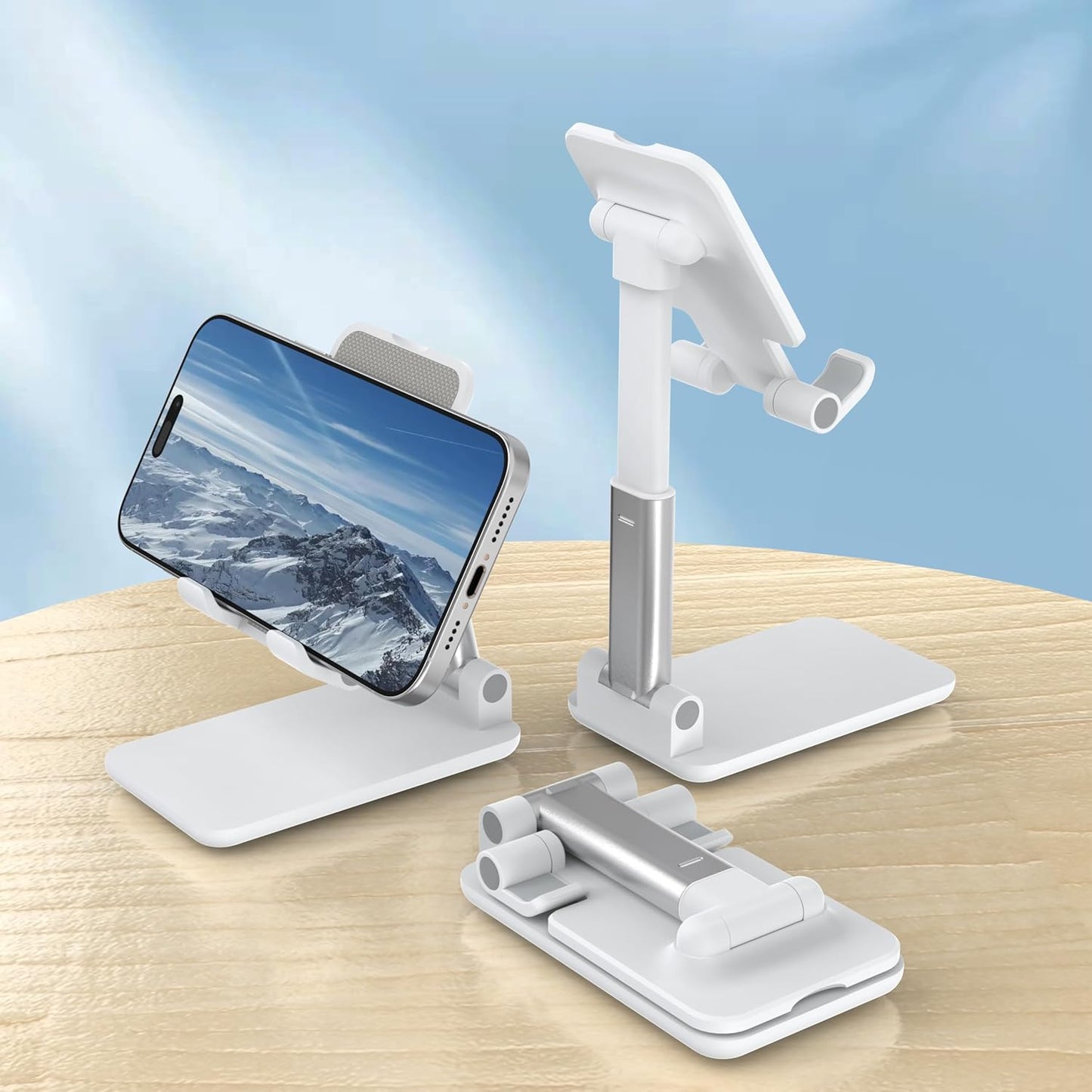 Cell Phone Stand, Adjustable Angle and Height Cell Phone Holder for Desk, Foldable and Portable, Anti-Slip Silicone Pad, Compatible with All Mobile Phones and 4-8 Inch Devices, Pink