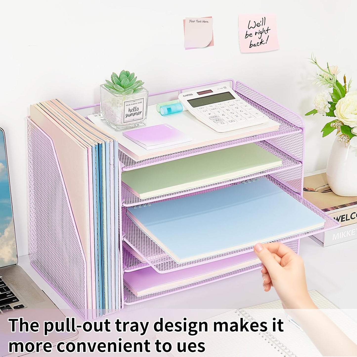 OPNICE Desk Organizer, 5-Tier Paper Organizer Letter Tray with Magazine Holder, Office Desk Accessories & Workspace Organizers, Desktop File Organizer for Office Supplies Storage, Black