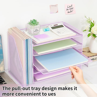 OPNICE Desk Organizer, 5-Tier Paper Organizer Letter Tray with Magazine Holder, Office Desk Accessories & Workspace Organizers, Desktop File Organizer for Office Supplies Storage, Black