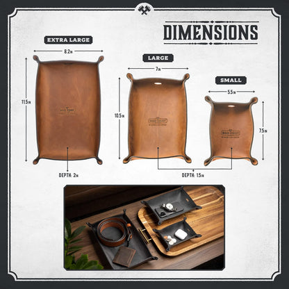 Main Street Forge Leather Valet Tray for Men – Rustic EDC Organizer for Keys, Phone & Wallet – Made in USA – Whiskey Barrel Brown