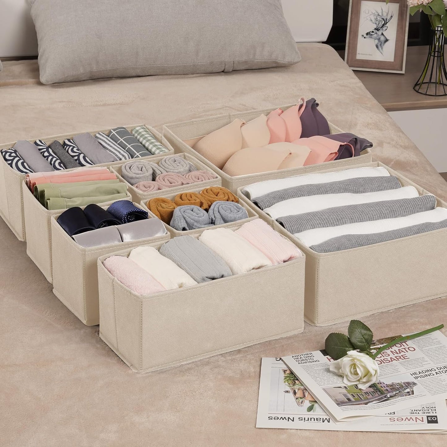 Criusia Drawer Organizer Clothes, 8 Pack Underwear Organizer, Foldable Closet Organizers and Storage Dresser Dividers for Clothes, Socks, Scarves, Ties (Gray)