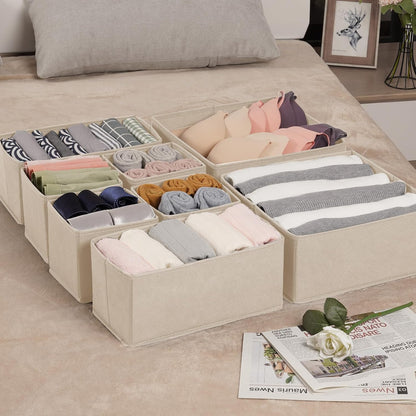 Criusia Drawer Organizer Clothes, 8 Pack Underwear Organizer, Foldable Closet Organizers and Storage Dresser Dividers for Clothes, Socks, Scarves, Ties (Gray)