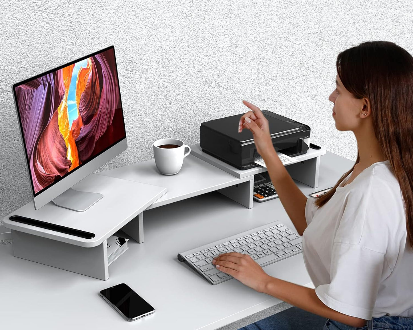 Zimilar Dual Monitor Stand Riser, Monitor Stand with Adjustable Length and Angle, Wood Monitor stand for desk, Monitor Riser for 2 monitors with Storage Space(Rust Brown Large)