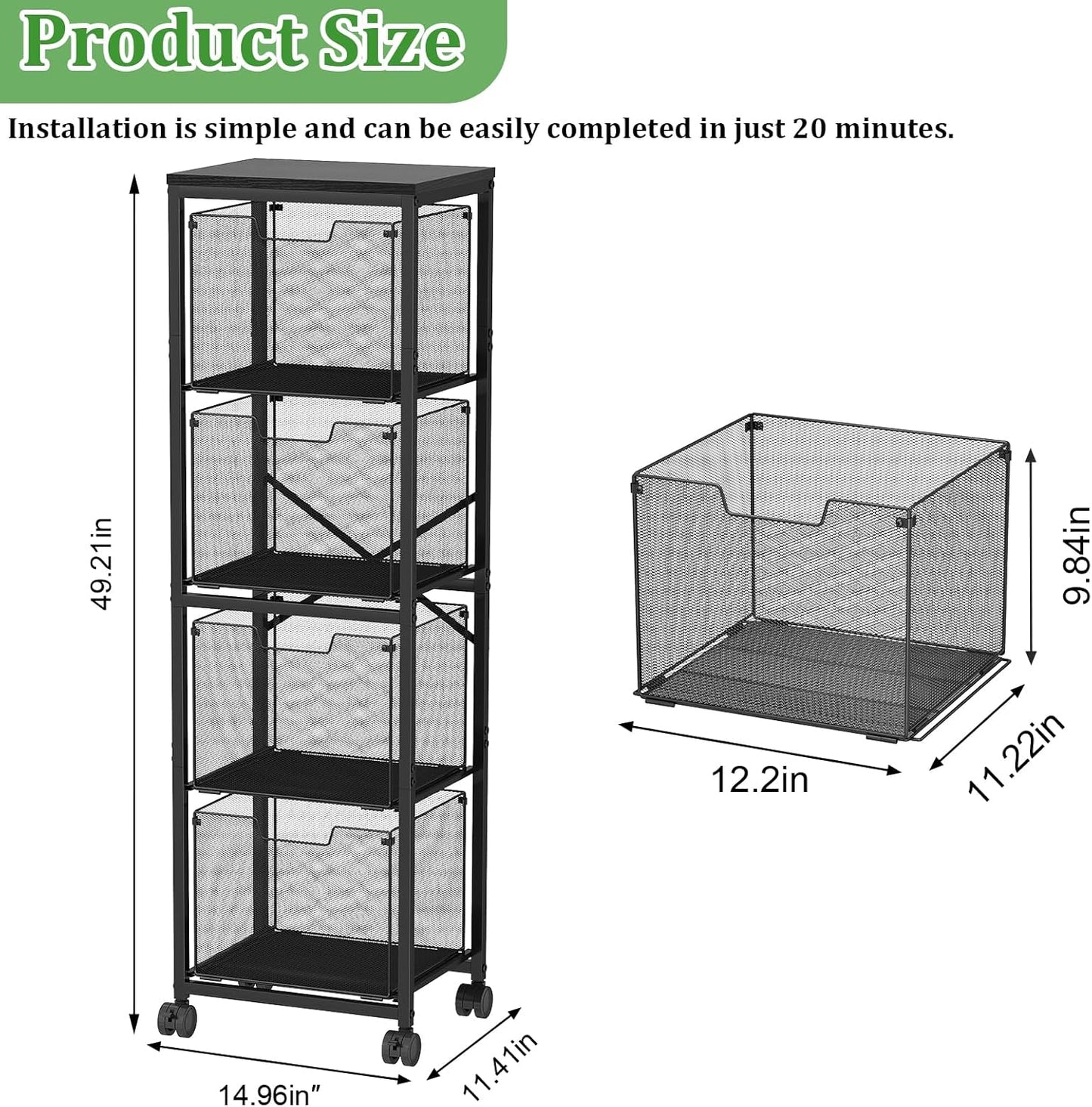 Sbanmao Rolling File Cart with 2 Storage Drawers, Mobile File Cabinet with Wheels, Hanging File Folder Organizer, Under Desk Storage, Printer Stand Utility Cart Filing Cabinet for Home Office,Black
