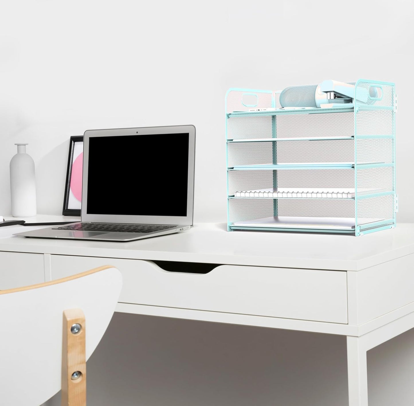 Letter Tray Paper Organizer 5-Tier Desk Organizer File Organizer Paper Holder with Handle, Metal Desktop Document Shelf Tray Office Classroom Organization - Black