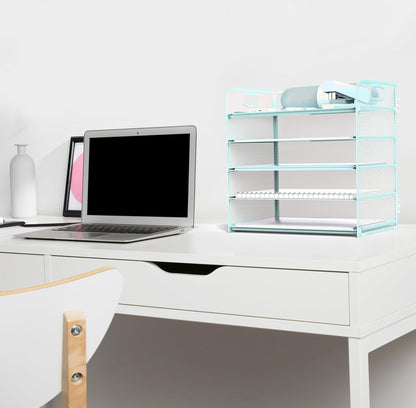 Letter Tray Paper Organizer 5-Tier Desk Organizer File Organizer Paper Holder with Handle, Metal Desktop Document Shelf Tray Office Classroom Organization - Black