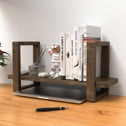 Small Adjustable Desk Bookshelf Organizer – Open Bookend Shelf Flexible to Fit as Much or as Little with Slide-in Joints | Portable, Reversible for Class, Dorm, Home Office | Bamboo