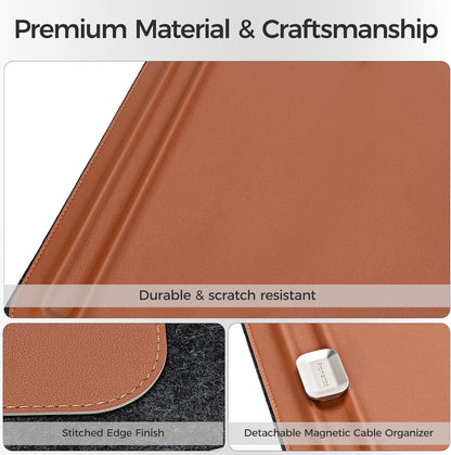 Desk Mat – Double-Sided Vegan Leather & Felt | Built-In Magnetic Cable Organizer & File Storage | Premium Workspace Pad for Office, Gaming & Creative Professionals-（Green）