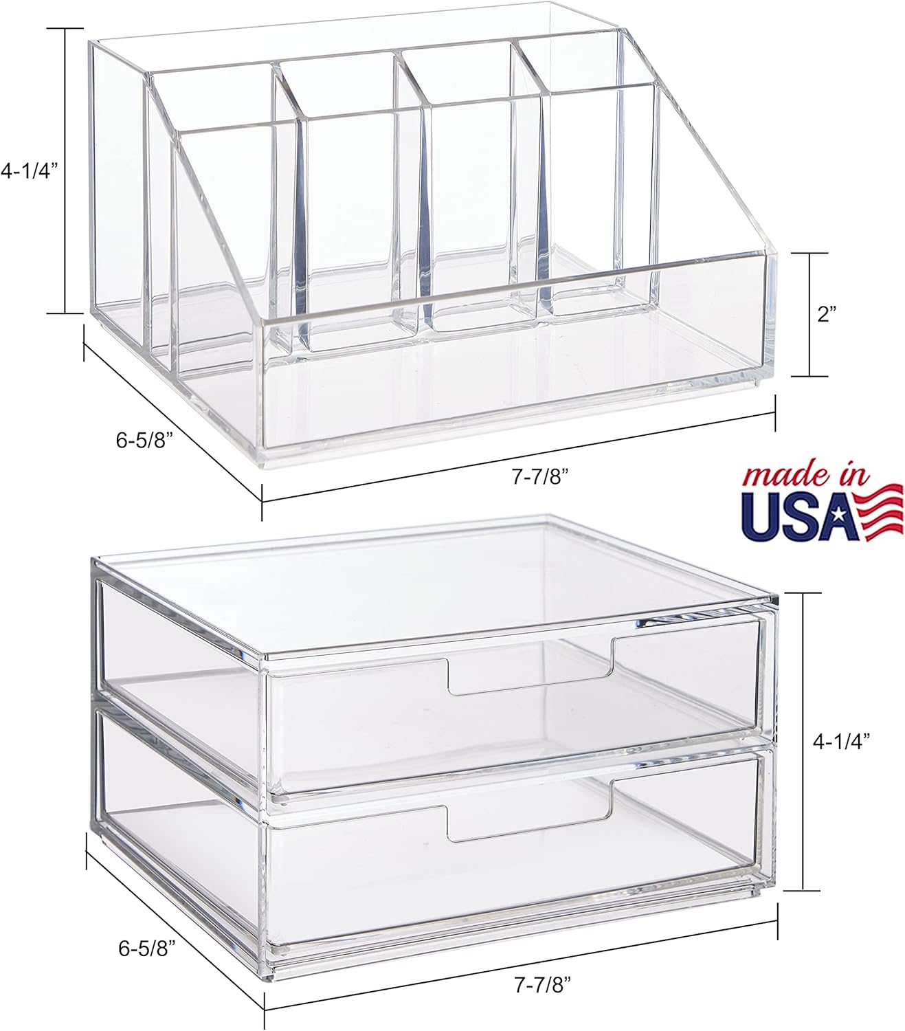 STORi Chloe Space-Saving Clear Drawer Organizer (4 Wide Drawers) Sort Office, Kitchen, Beauty Supplies, Makeup, Pens, Jewelry, Stationary, Made in USA