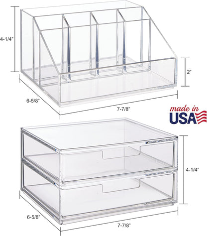 STORi Chloe Space-Saving Clear Drawer Organizer (4 Wide Drawers) Sort Office, Kitchen, Beauty Supplies, Makeup, Pens, Jewelry, Stationary, Made in USA
