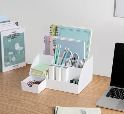 My Space Organizers Clear Acrylic Desk Oganizer, 9 Compartments, Office Supplies and Desk Accessories Organizer, Home Decor Desktop Organizer (Clear)