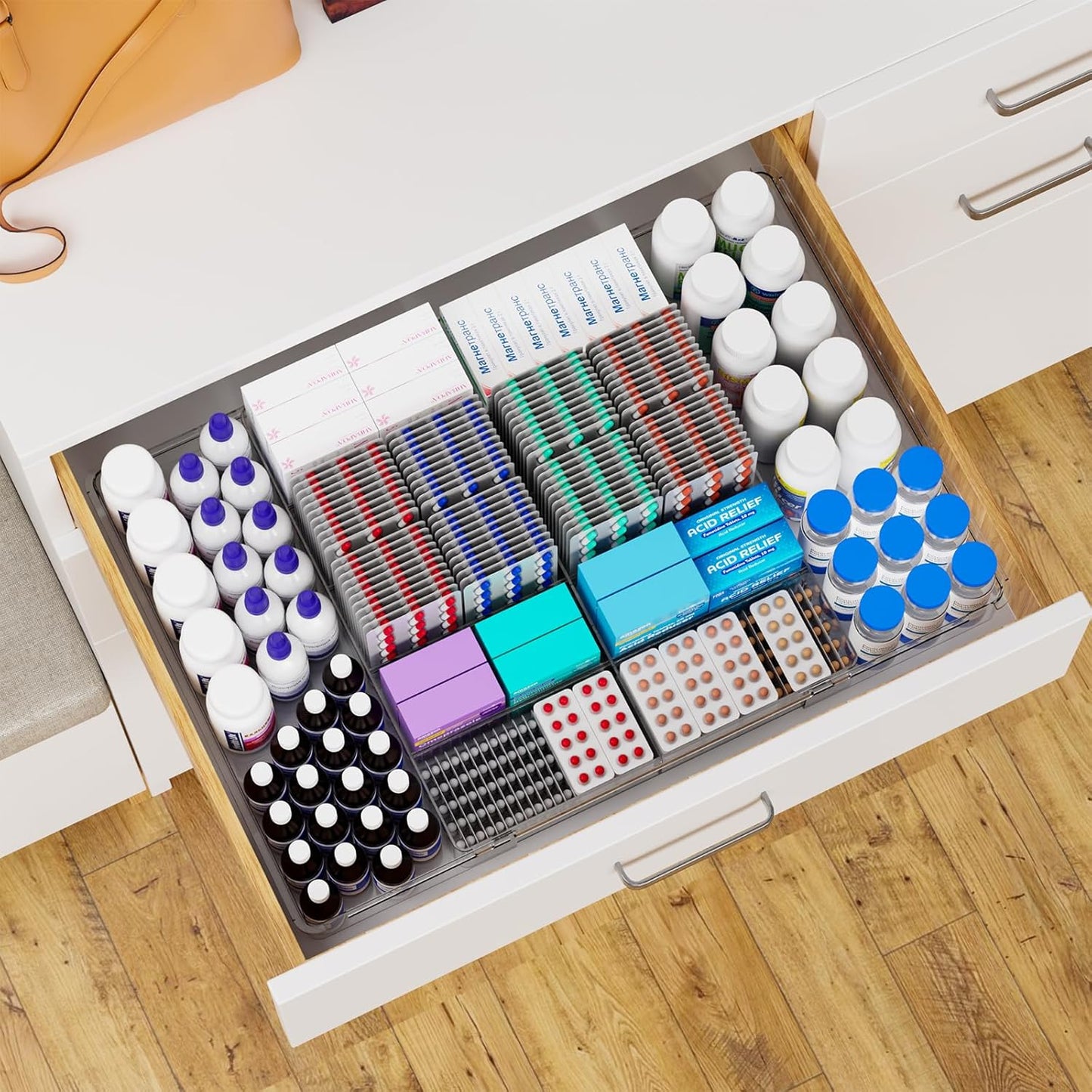 Yieach Large Expandable Desk Drawer Organizer Tray for Office Supplies and Accessories With 12 Adjustable Compartments,Office Drawer Organizers for Pencil,Pen and Kitchen Junk Drawer Organizer,Clear