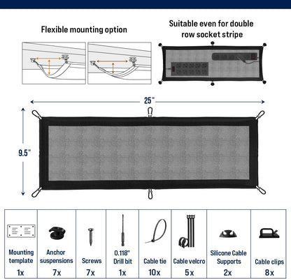 Cable Management net - Under Desk Wire Management - Flexible Under Desk Cable Management Tray White