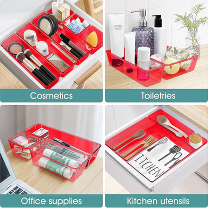 WOWBOX 25 PCS Clear Plastic Drawer Organizer Set, 4 Sizes Desk Drawer Divider Organizers and Storage Bins for Makeup, Jewelry, Gadgets for Kitchen, Bedroom, Bathroom, Office