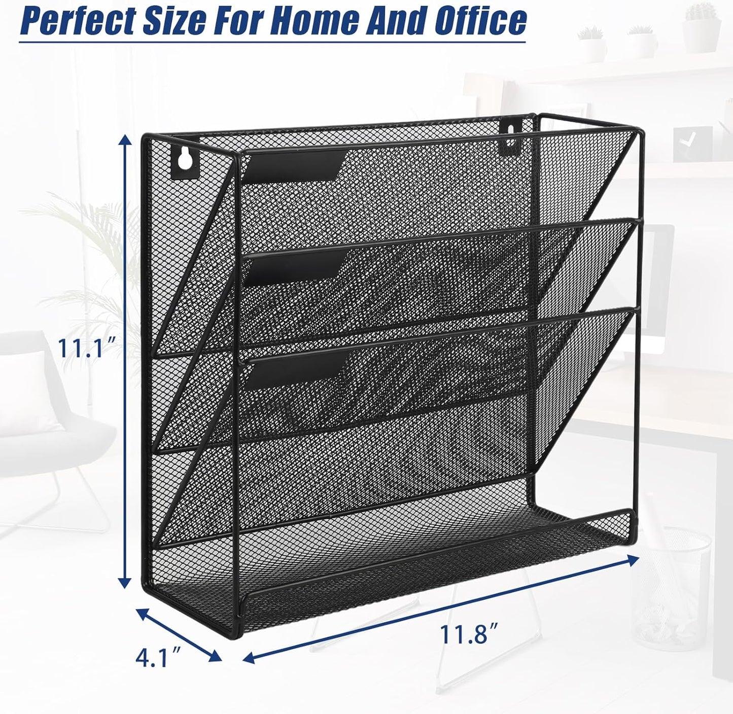 EASEPRES Desk File Organizer Mesh 6-Tier, Hanging Wall Mount Document Organization Stand, Desktop Vertical Mail Paper Folder Holder Rack with Bottom Tray for Office Home Cubicle Countertop, Black