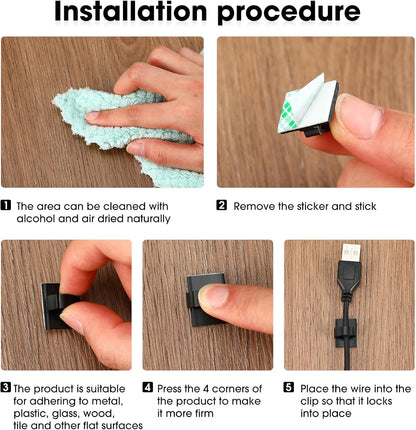 Eboot 100 Pieces Adhesive Cable Wire Clips Strong Cord Clips Wire Holders Cable Cord Management Straps Clamps Tie Holder for the Wall, Under Desk, Car, Office and Home