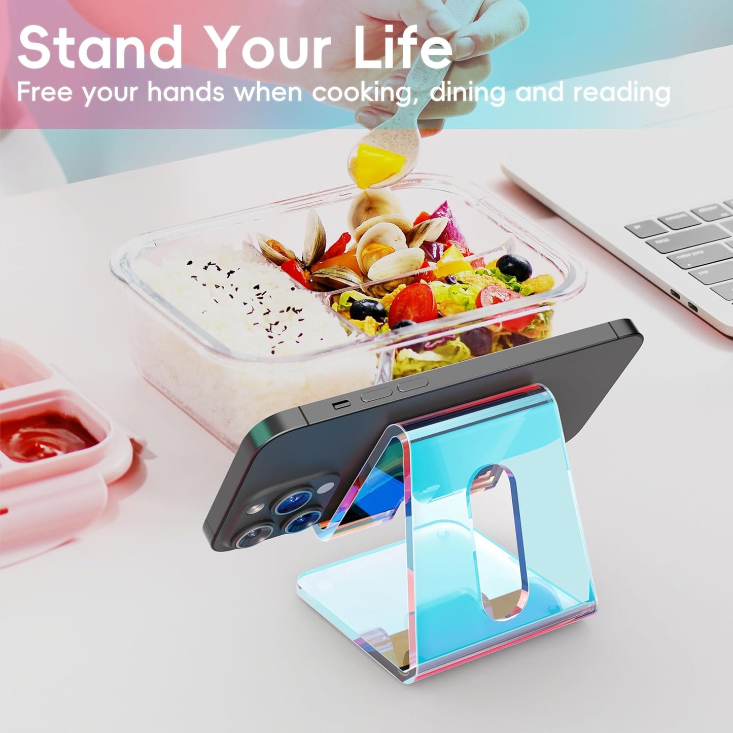 Crpich Acrylic Cell Phone Stand, Portable Clear Phone Stand for Desk, Compatible with Phone16 15 14 13 Pro Max Mini 12 11 Plus SE, Switch, Android Smartphone, Pad, Tablet, Desk Accessories