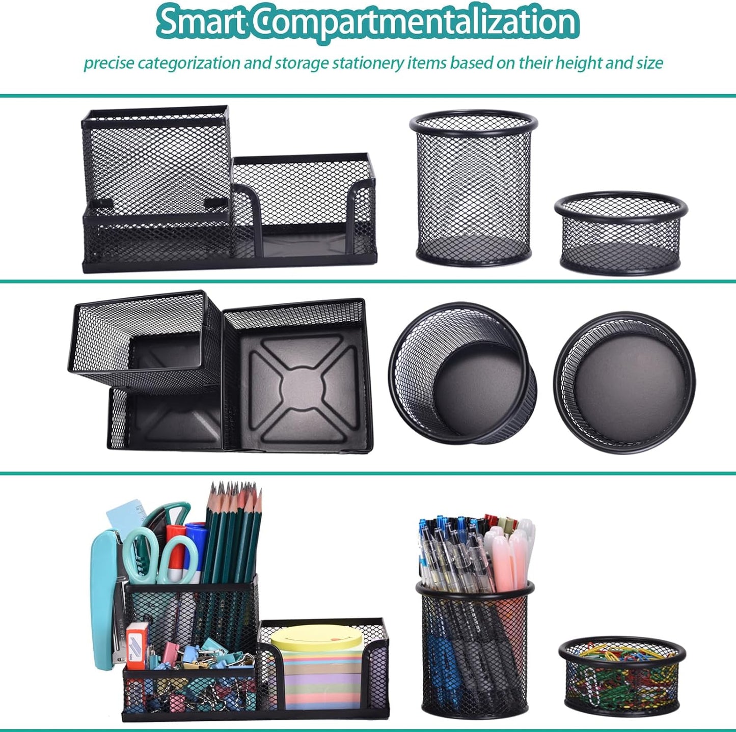 Freewindo Mesh Desk Organizer, Set of 3 Pen Holder Office Desk Accessories with Pencil Holder Sticky Note Holder, Pencil Cup and Paperclips Cup