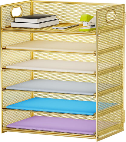 Marbrasse 6 Tier Paper Organizer Letter Tray - Mesh Desk File Organizer with Handle, Paper Sorter Organizer for Letter/A4 Office File Folder Holder - Black