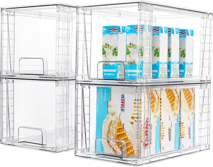 Vtopmart 4 Pack Stackable Storage Drawers,Clear Acrylic Drawer Organizers with Handles, Easily Assemble for Fridge, Bathroom,Kitchen Undersink,Cabinet,Pantry Organization and Storage