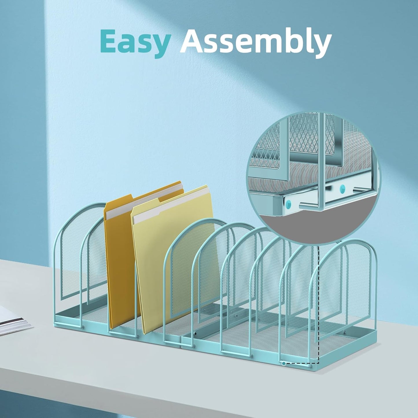 SUPEASY File Organizer for Desk, 5-Section Mesh Desk Organizer, Vertical File Holder Desktop Organizer File Sorter, File Folder Holder for Office Supplies, Black
