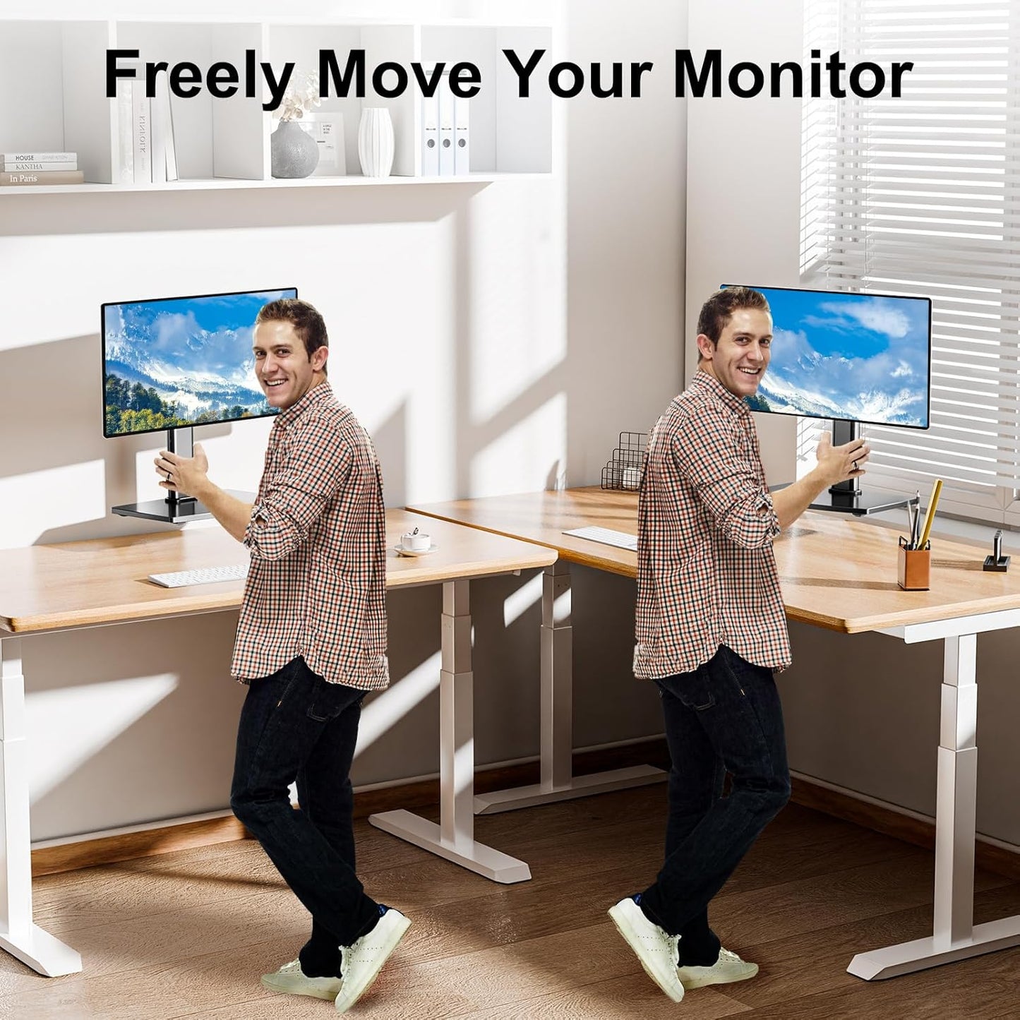 MOUNT PRO Single Monitor Stand Fits Max 32 inch Screen, Free-Standing Computer Desk Stand, Display Mount with Height Adjustable, Swivel, Tilt, Rotation, VESA Monitor Stand 100x100