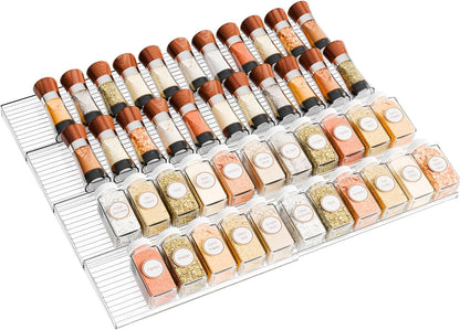 Yieach 4 Pack Adjustable Narrow Spice Rack for Drawer - Expandable From 9" to 17.7" - Acrylic Drawer Seasoning Organizer,Tiered Clear Spice Tray for Spices,Condiment,Nail Polish and Jar Organization