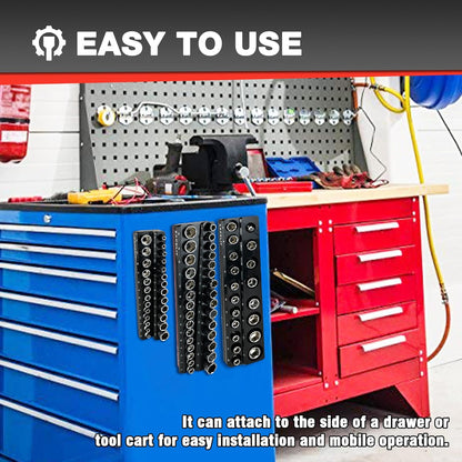 EACELIY 6-Piece Magnetic Socket Organizer Set, 1/2", 1/4" and 3/8" SAE & Metric Deep & Shallow Socket Holder Kit, holds 141 stanard Sockets, attaches to steel box/tool cart (sockets not included)
