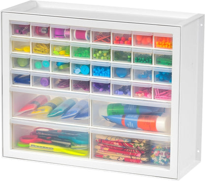 IRIS USA Small Parts Storage Cabinet, Made in USA, 64-Drawer Organizer Chest for Hardware, Screws, Nuts & Bolts, Charms, Beads, Craft Supplies, Scrapbook & Hobby Storage, Teacher Toolbox – White