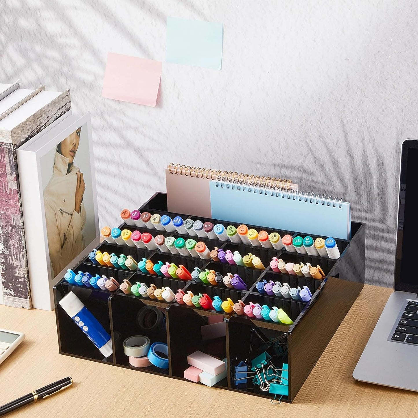 MotiMind Acrylic Pen Organizer Storage for 250 Markers Vertical Marker Organizer Acrylic Pen Display Holder for Office Desk Desktop Stationery Pencil Storage, Clear, 13 x 4 x 12.4 Inch