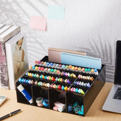 MotiMind Acrylic Pen Organizer Storage for 250 Markers Vertical Marker Organizer Acrylic Pen Display Holder for Office Desk Desktop Stationery Pencil Storage, Clear, 13 x 4 x 12.4 Inch