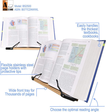 BS2500 Large 16x10.5 Portable Adjustable Foldable Bookstand Holder for Reading Hands Free Large Thick Heavy Textbooks Cookbooks Tablets