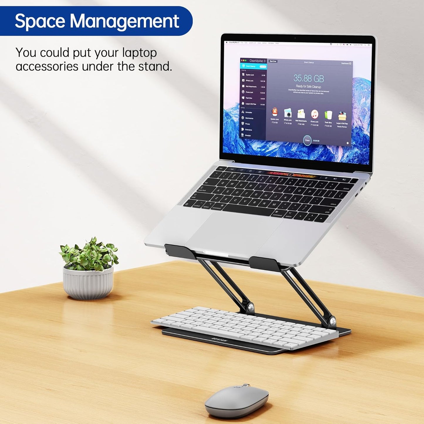BESIGN LS10 Aluminum Laptop Stand, Ergonomic Adjustable Notebook Tablet Stand, Computer Holder Compatible with Air, Pro, Dell, HP, Lenovo More 10-14" Laptops, Silver