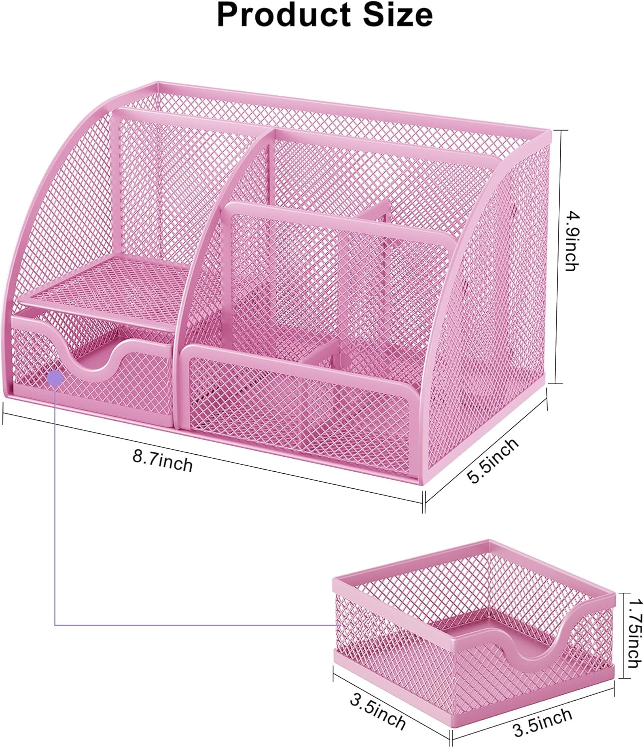 EasyPAG Mesh Desk Organizer with Drawer Multi-functional Pen Holder Stationery Organizer for Office School Supplies 6 Compartments Dorm Organizers and Storage for Desk, Black
