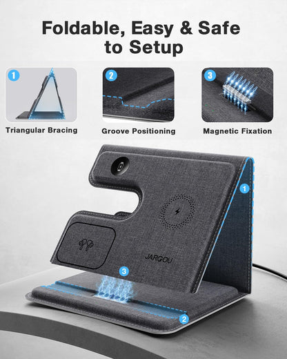 JARGOU 3 in 1 Charging Station for Apple Wireless Charger for iPhone 17 16e 16 15 14 13 12 11 X 8 & for iWatch Charger Wireless Charging Station for Multiple Devices for AirPods 2/3/4/Pro/Pro 2/Pro 3