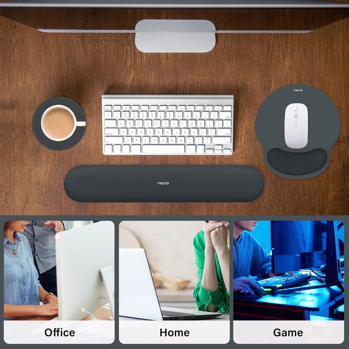 MOSISO Wrist Rest Support for Mouse Pad&Keyboard Set, Circle Curved Ergonomic Mousepad&Coaster Non-Slip Base Home/Office Pain Relief&Easy Typing Pad with Soft Cloth&Silicone Lining, Antique Green