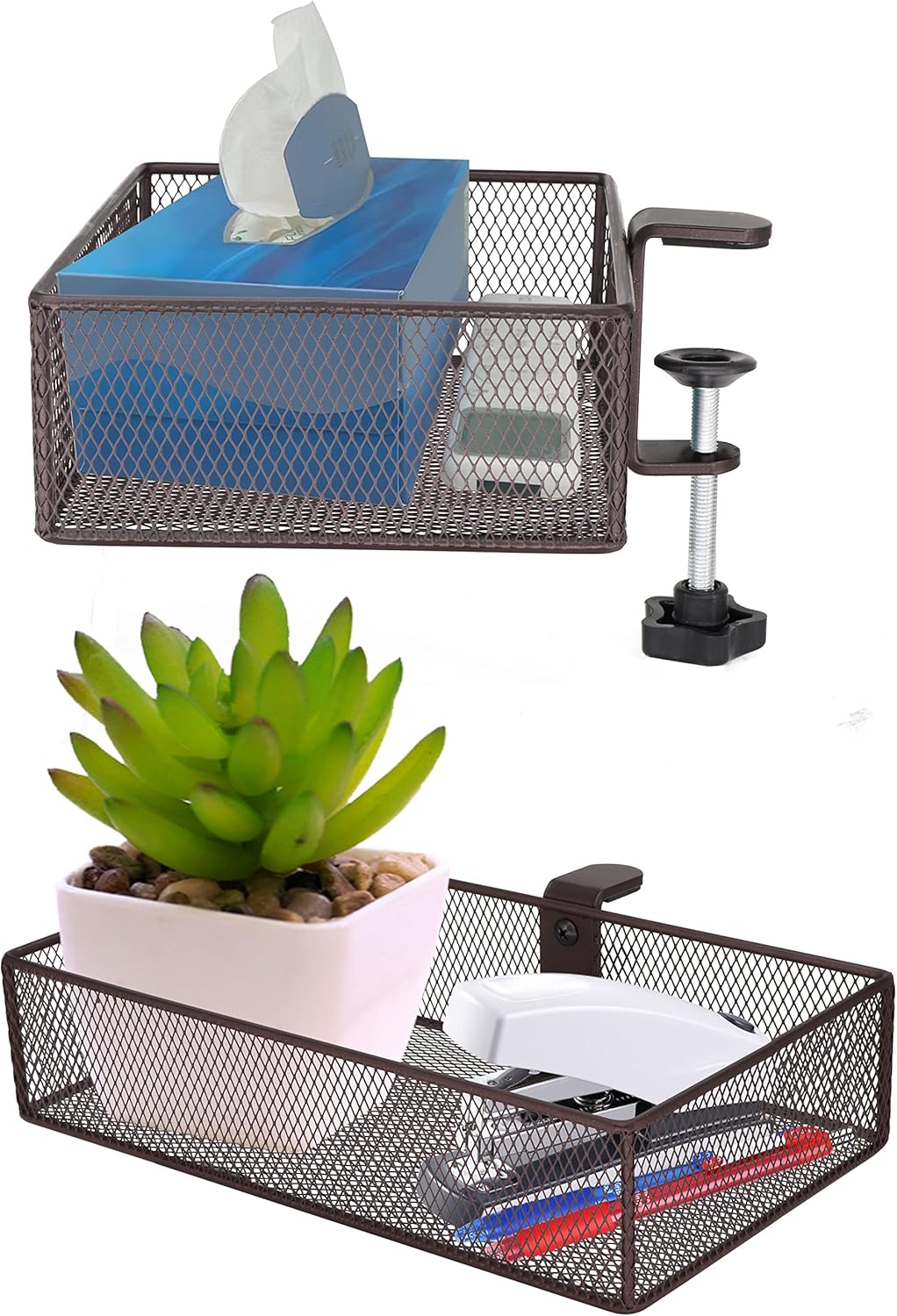 Under Desk Drawer Organizer - Clamp-On Above or Below Desk Mesh Drawer for Office Accessories, Storage Tray, and Desktop Organizer (White - Small)