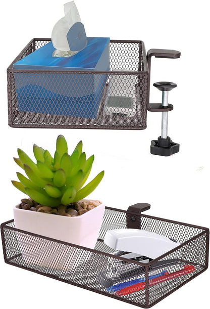 Under Desk Drawer Organizer - Clamp-On Above or Below Desk Mesh Drawer for Office Accessories, Storage Tray, and Desktop Organizer (White - Small)