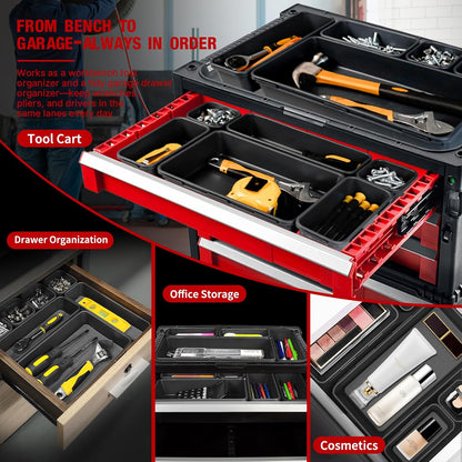 10 PCS Tool Box Drawer Organizers, Large & Medium Tool Trays for Tool Box Organization, Tool Organizers and Storage for Garage and Rolling Tool Chest