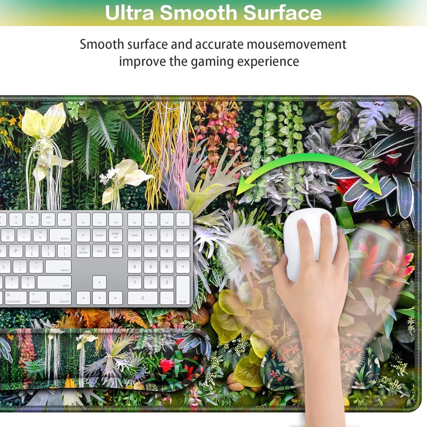 Desk Mat, Large Gaming Mouse Pad with Wrist Rest, 4in1 XXL Mousepad+Keyboard Wrist Rest+Mouse Pad Wrist Support+Cup Coaster Set Ergonomic Floral Computer Desk Arm Wrist for Decor Home Office Women