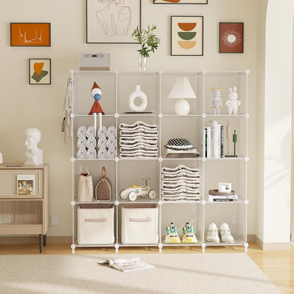 AWTATOS Cube Storage Organizer, 16 Cube Closet Organizer, Stackable Storage Cube Shelves, DIY Portable Closet Clothes Organizer Shelving for Bedroom, Closet, Wardrobe, Bathroom, White