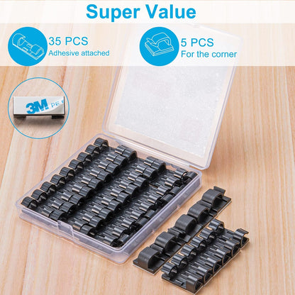 Adhesive Cable Clips Clear (40PCS, M), Upgraded Wire Holders for Wall, Strong Cord Organizer Under Desk, Car, PC, Christmas Light Indoor/Outdoor