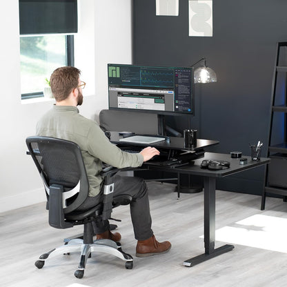 VIVO 26 inch Desk Converter, K Series, Height Adjustable Sit to Stand Riser, Dual Monitor and Laptop Workstation with Keyboard Tray, Black, DESK-V026KB