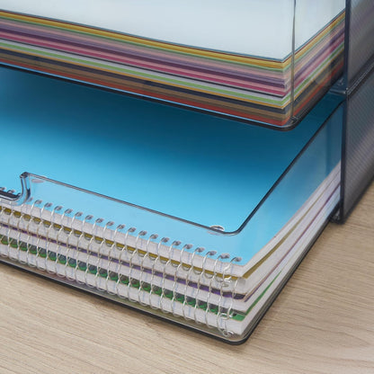 STORi STAX Plastic Stackable Organizer Drawers (Set of 2) Clear | 12.5" Wide | Set Includes Two Open Drawer | Organize Office Desk Accessories & Sort Paper | Made in USA