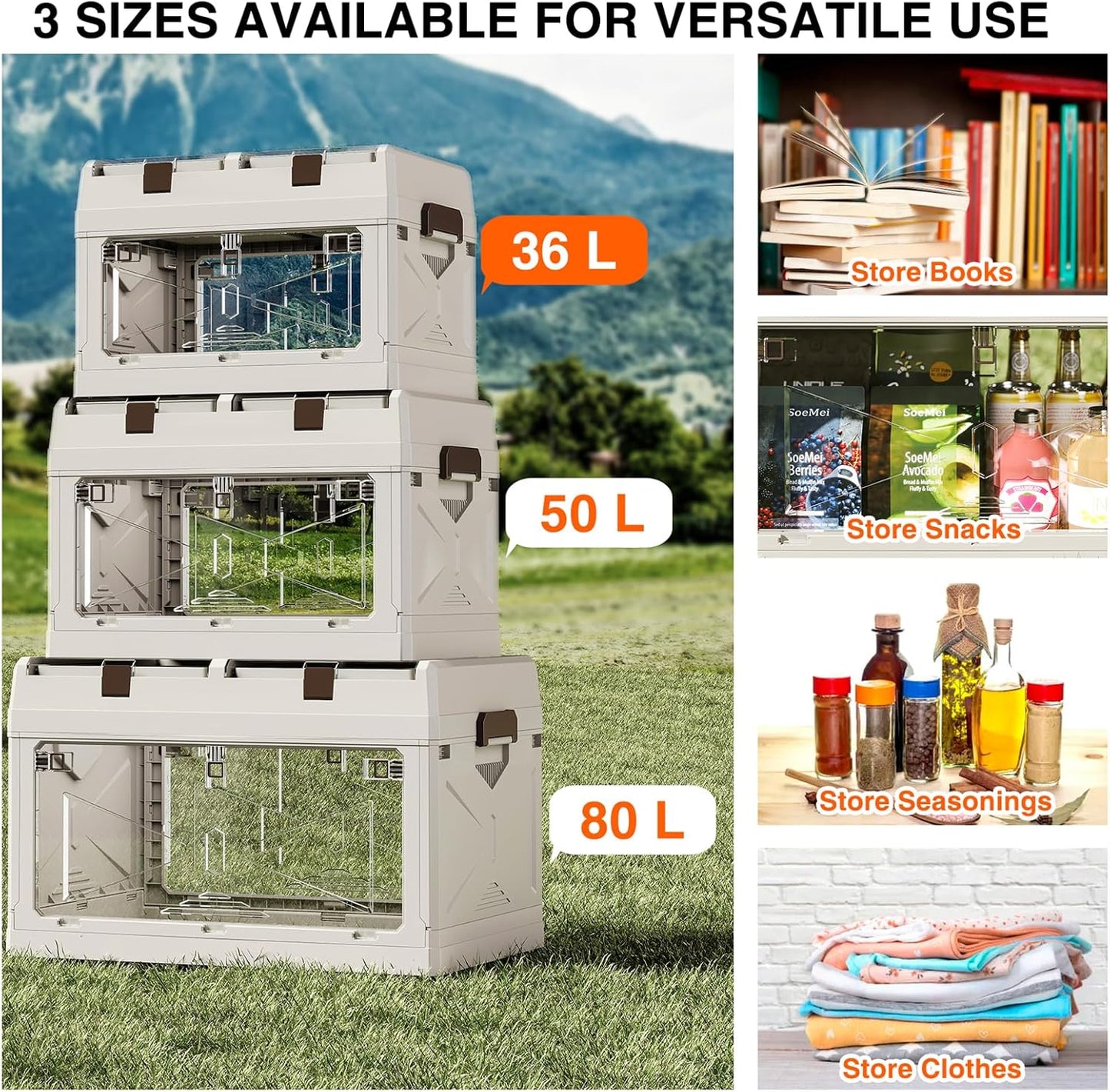 HYBRIDEAS 3-Pack Clear Stackable Storage Bins with Lids Magnetic Doors Open Front Foldable Folding Plastic Craft Containers Large Closet Organizers Box for Bedrooms Living Rooms Study Kids' Toys 24 QT