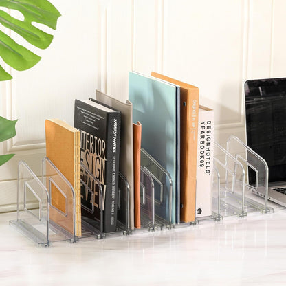 LALOBLUE File Organizer, Acrylic File Folder Organizer File Sorter, Plastic Vertical Book Dividers for Magazine Mail Letter Paper, Desktop Organizers for Office, Classroom & Home(4 Sections, 2 Pack)