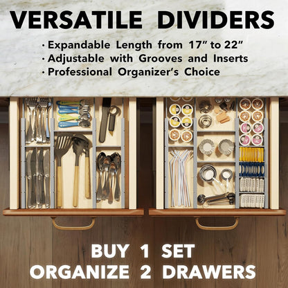 SpaceAid Bamboo Drawer Dividers with Inserts and Labels, Kitchen Adjustable Drawer Organizers, Expandable Organization for Home, Office, Dressers, 4 Dividers with 9 Inserts (17"-22" Natural)