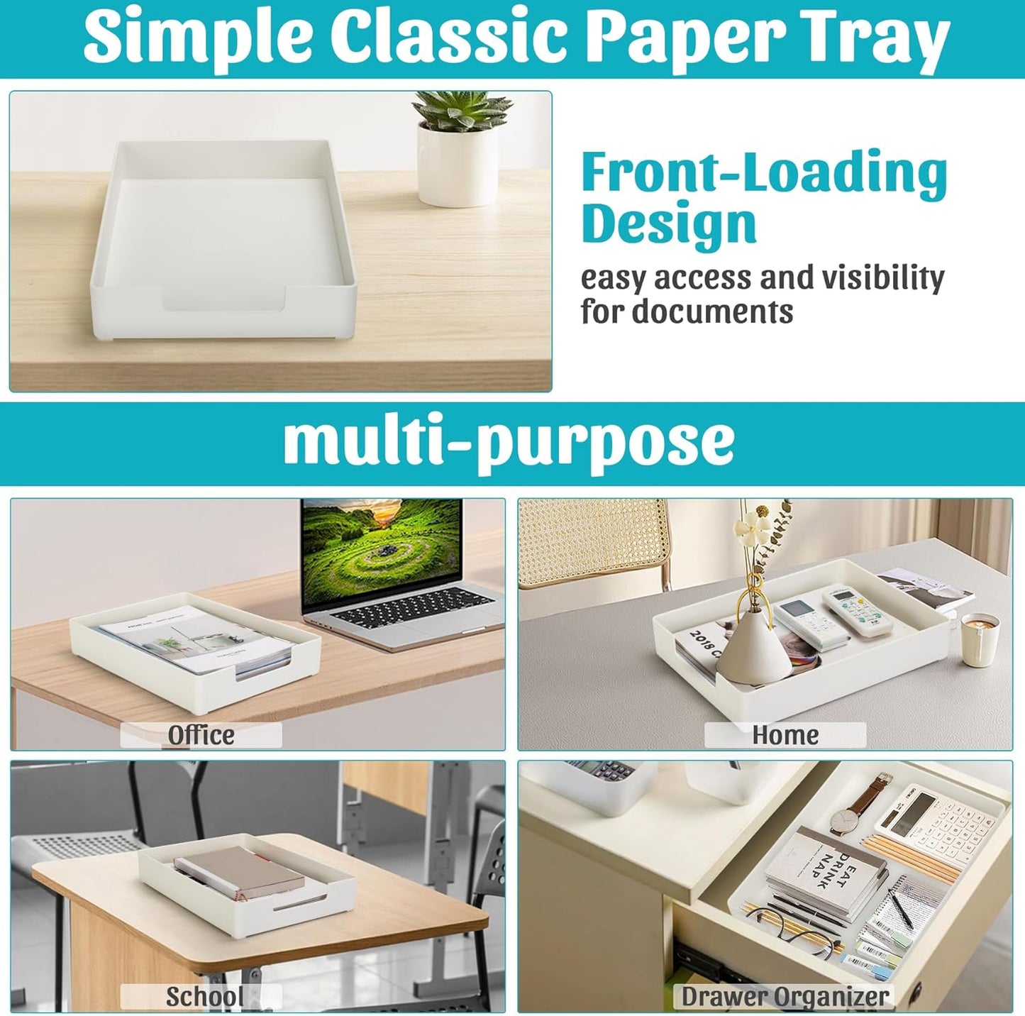Letter-Size Tray Desk Letter Tray Paper Tray, Sturdy Heavy-Duty Plastic Printer Paper Tray, Single-Tier Stackable File Storage Organizer for Office Home (Clear)