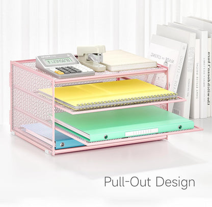 Lavatino 3-Tier Letter Tray Desk Paper Organizer – Black Mesh Metal File Tray Organizer for Desk, Office Supplies & Home Organization | Fits A4/Letter Paper, Mail, Magazines and Office Accessories